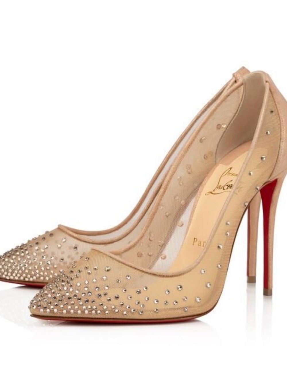Christian Louboutin Nude Mesh Crystal-Embellished Pointed Pumps